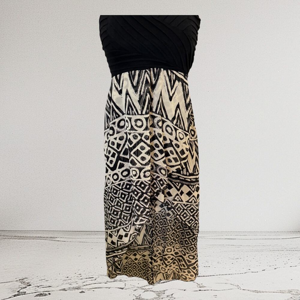 Vintage Casting LA Black Cream Geometric Print Ruffle Maxi Dress S